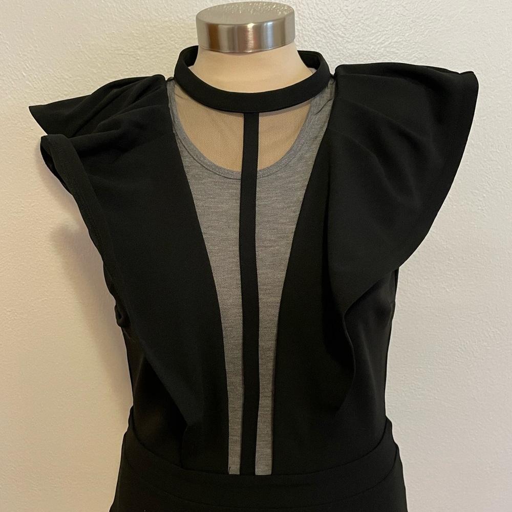 Symphony Black Ruffle Mesh Body Suit NEW